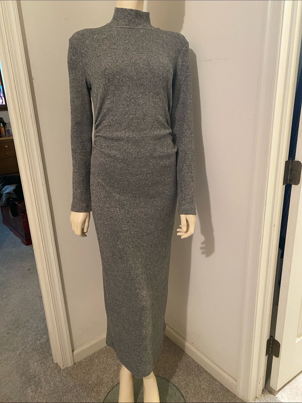 Zara Heather Gray Long-Sleeve Mock Neck Maxi Dress